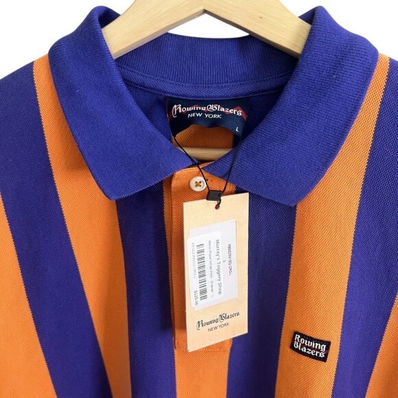 Rowing Blazers Mens Pique Striped Polo Orange Purple Size L NWT Preppy Eclectic - Picture 6 of 12